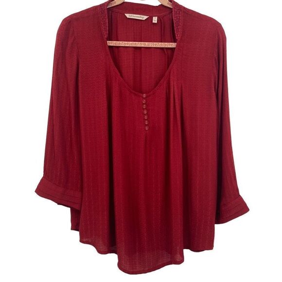 Soft Surroundings Scooped Neck 3/4 Sleeve Tunic Top Burgundy Small Petite - Picture 1 of 6